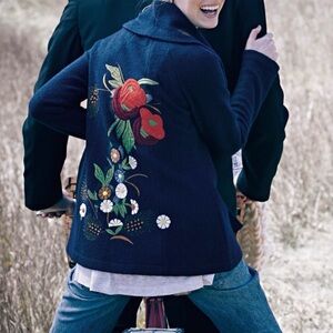 Anthropologie Winter Harvest Angel Of North Embroidered Boiled Wool Cardigan XS